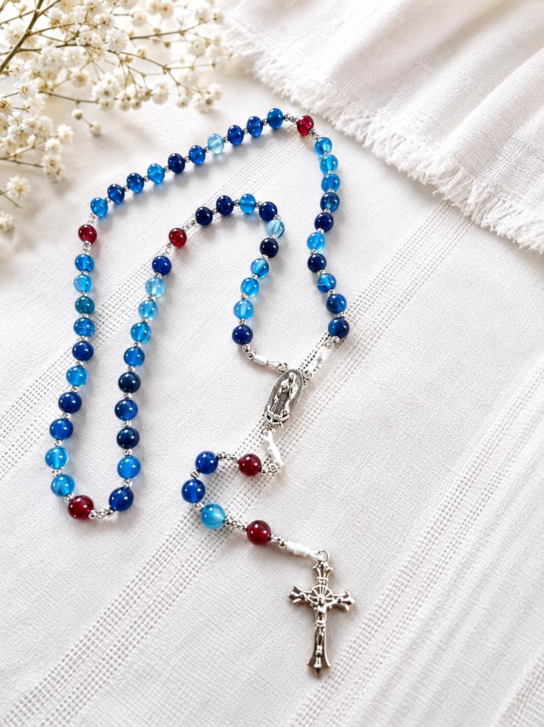 Our Lady of Guadalupe Rosary | Blue & Red Agate | 8mm Catholic Rosary