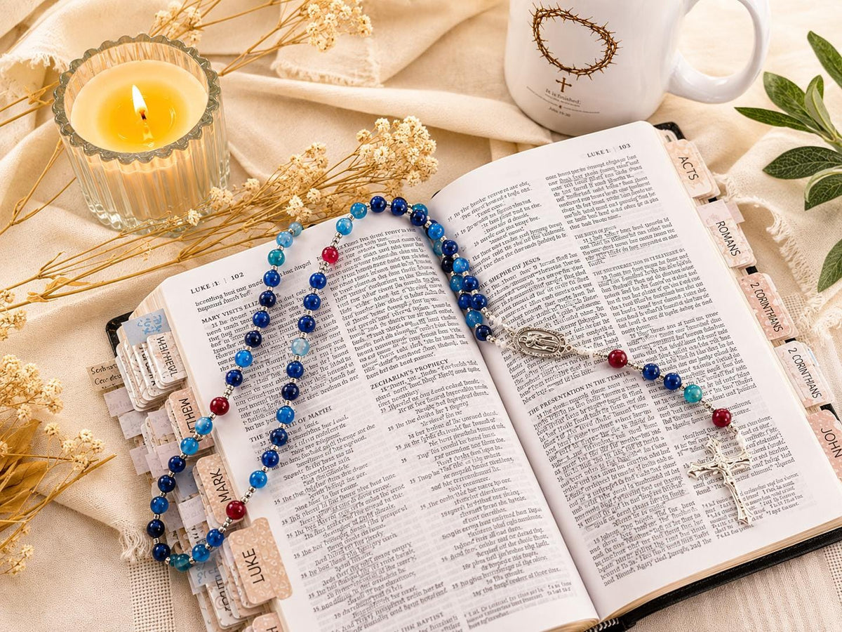 Our Lady of Guadalupe Rosary | Blue & Red Agate | 8mm Catholic Rosary