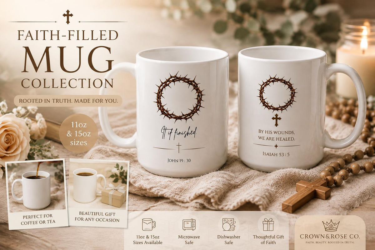Crown of Thorns Mug, "It Is Finished" Christian Coffee Mug, Scripture Faith Ceramic