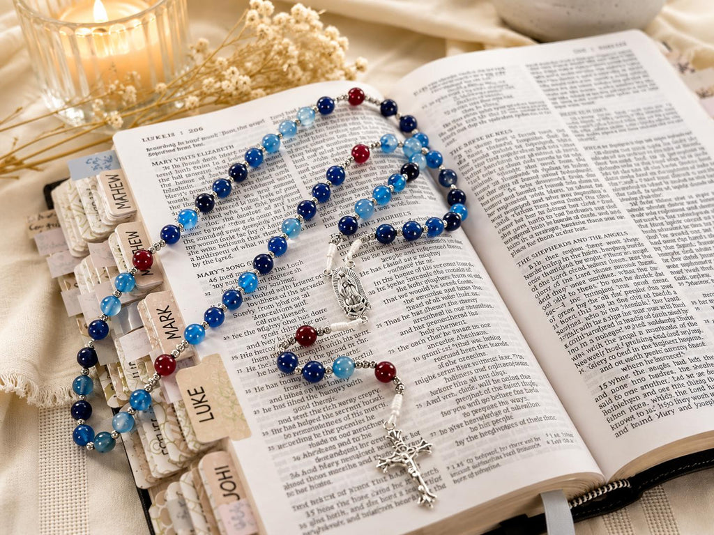 Our Lady of Guadalupe Rosary | Blue & Red Agate | 8mm Catholic Rosary