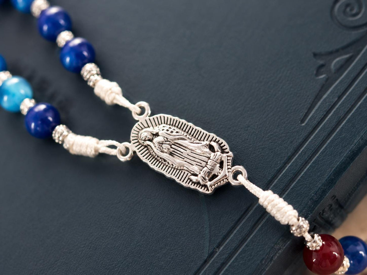 Our Lady of Guadalupe Rosary | Blue & Red Agate | 8mm Catholic Rosary