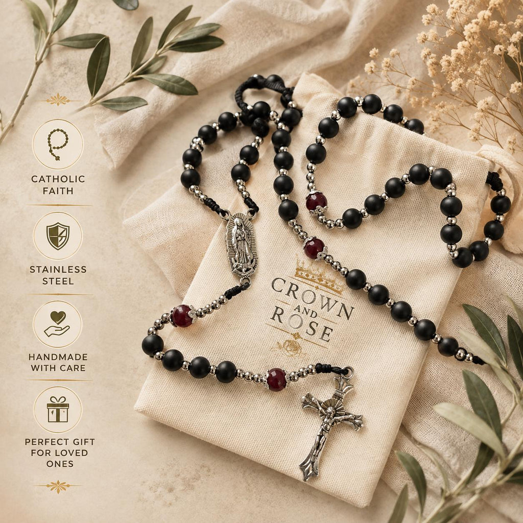 Black Onyx Catholic Rosary – Our Lady of Guadalupe | Handmade