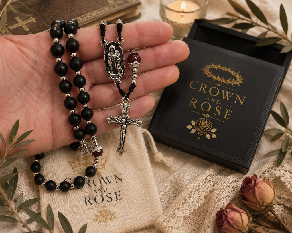 Black Onyx Catholic Rosary – Our Lady of Guadalupe | Handmade