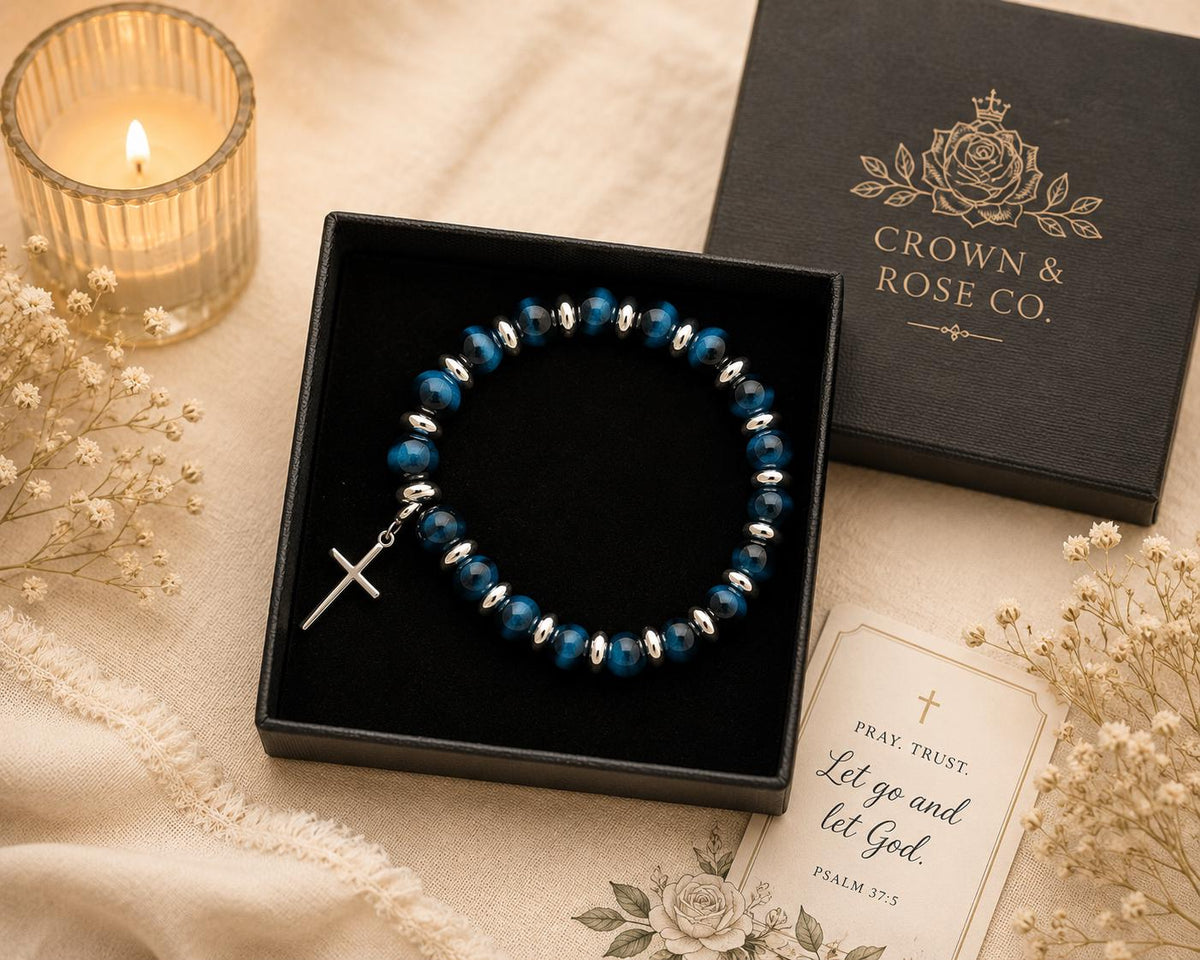 Tiger Eye Style Glass Beads Cross Bracelet