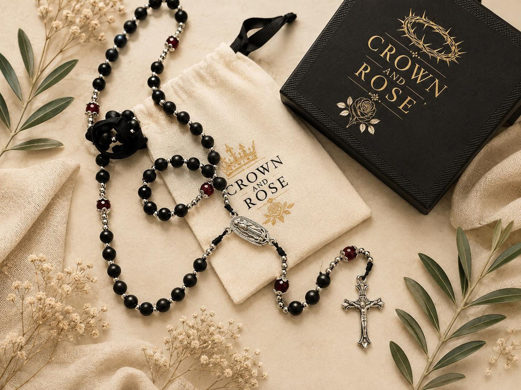 Black Onyx Catholic Rosary – Our Lady of Guadalupe | Handmade