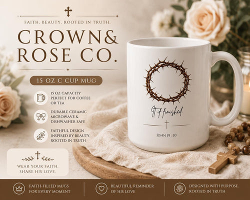 Crown of Thorns Mug, "It Is Finished" Christian Coffee Mug, Scripture Faith Ceramic