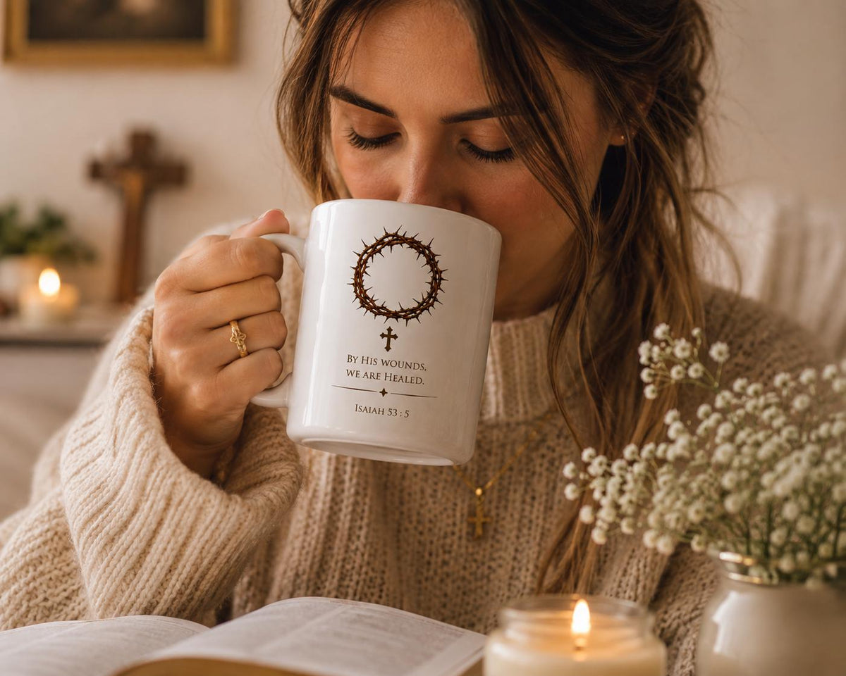 Crown of Thorns Mug, "It Is Finished" Christian Coffee Mug, Scripture Faith Ceramic