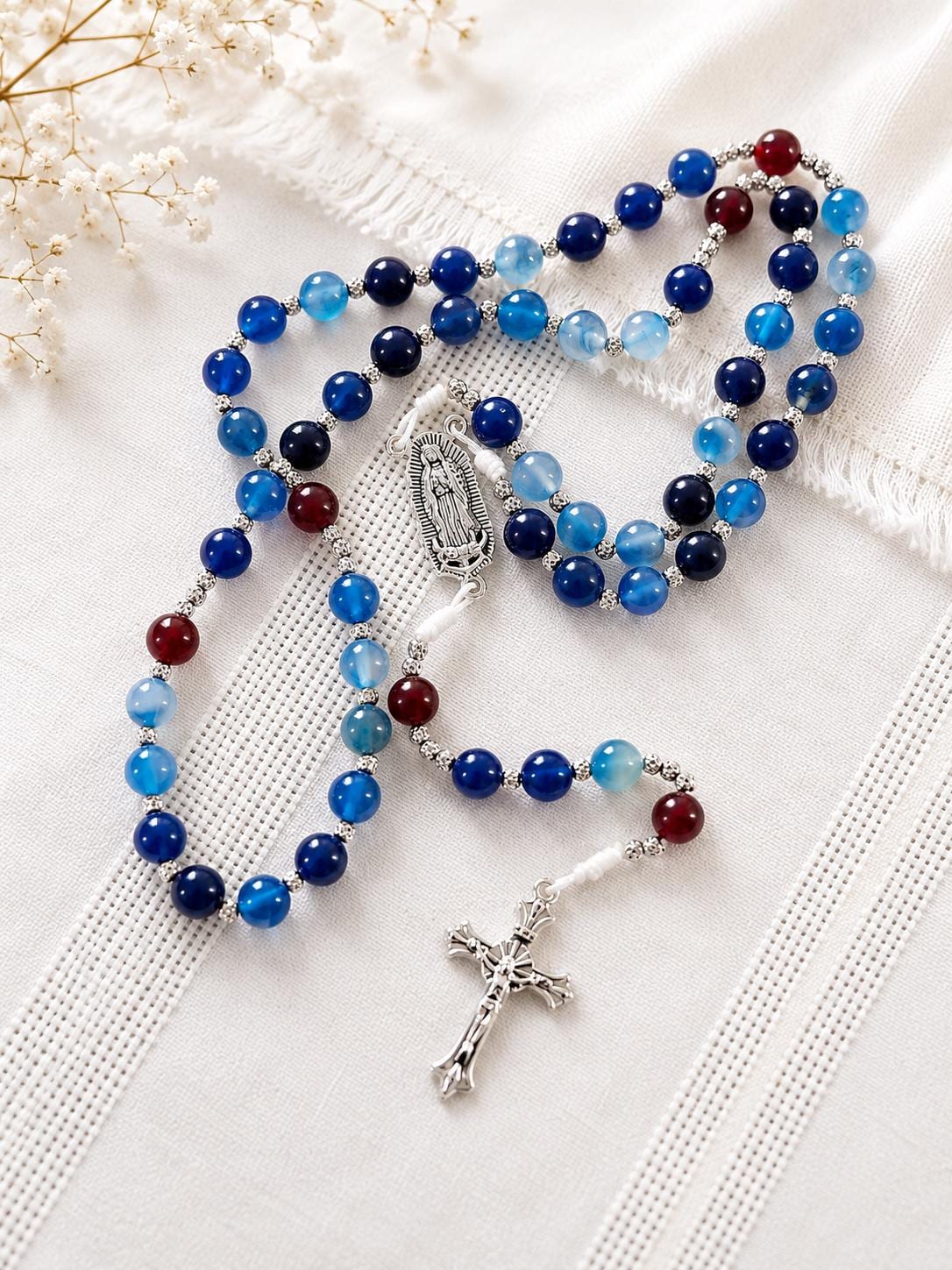 Our Lady of Guadalupe Rosary | Blue & Red Agate | 8mm Catholic Rosary