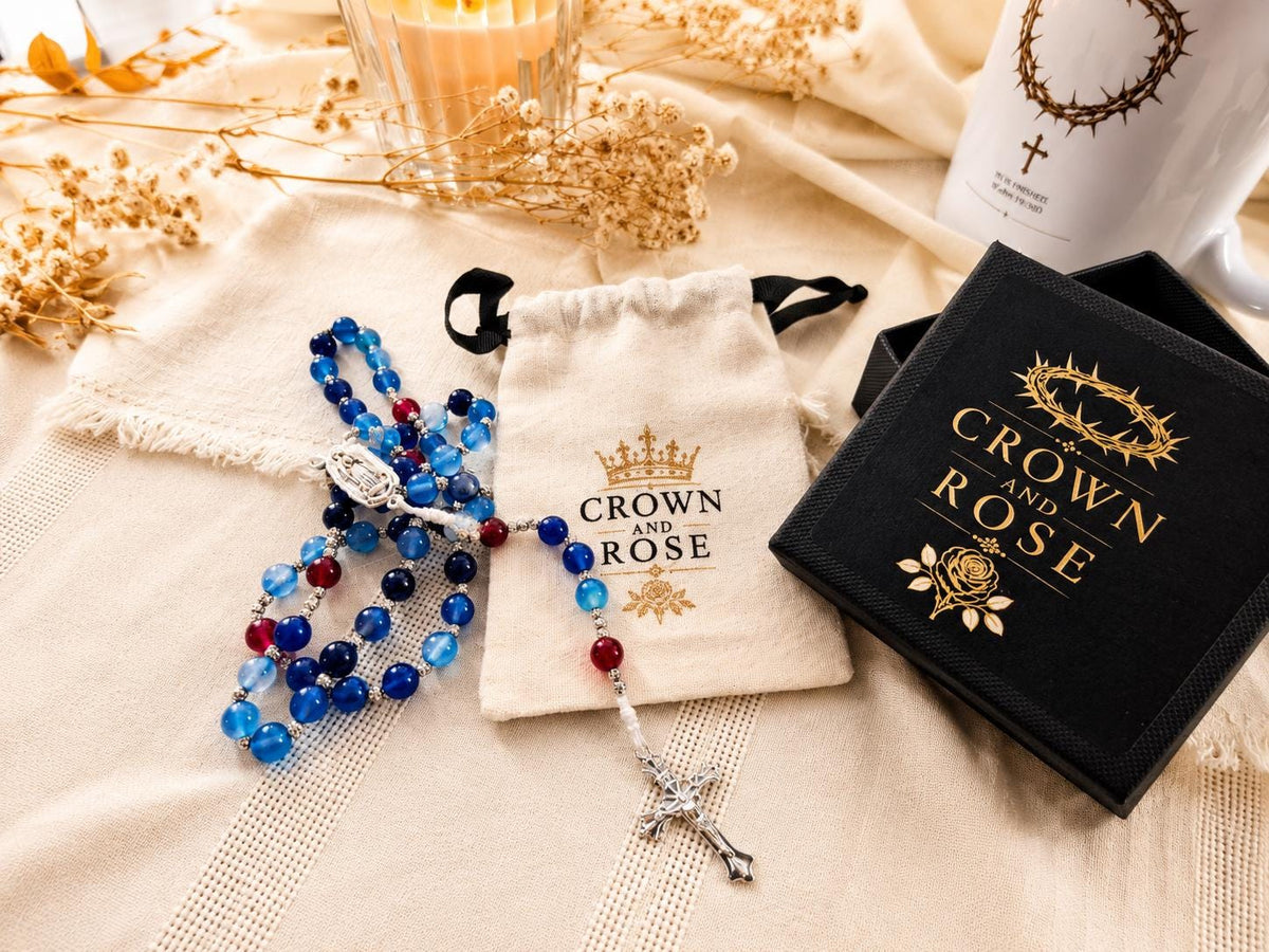 Our Lady of Guadalupe Rosary | Blue & Red Agate | 8mm Catholic Rosary