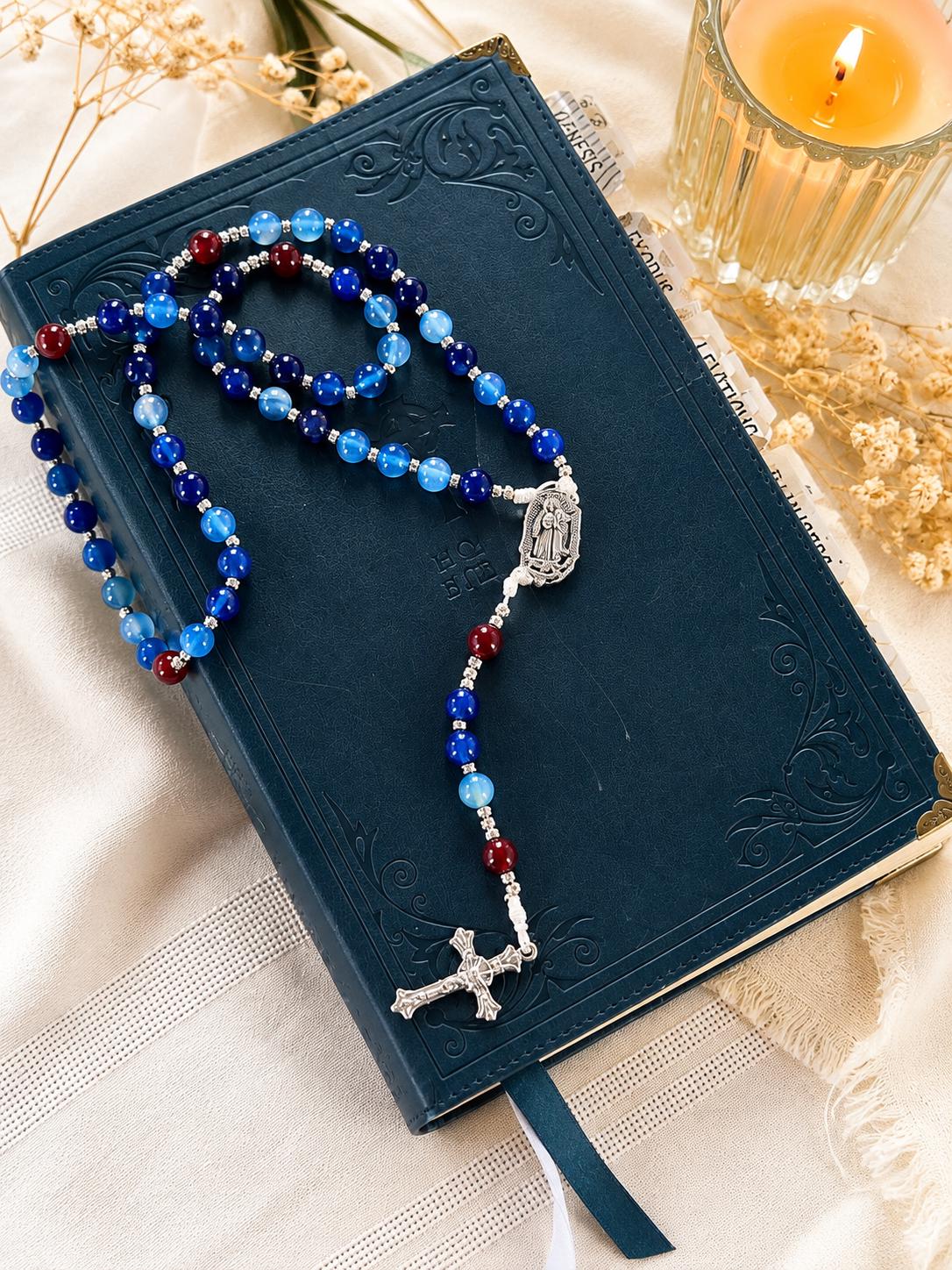 Our Lady of Guadalupe Rosary | Blue & Red Agate | 8mm Catholic Rosary