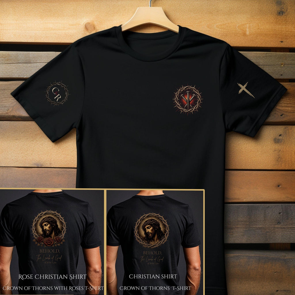 Behold the Lamb of God Tee, Crown of Thorns with Roses T-Shirt